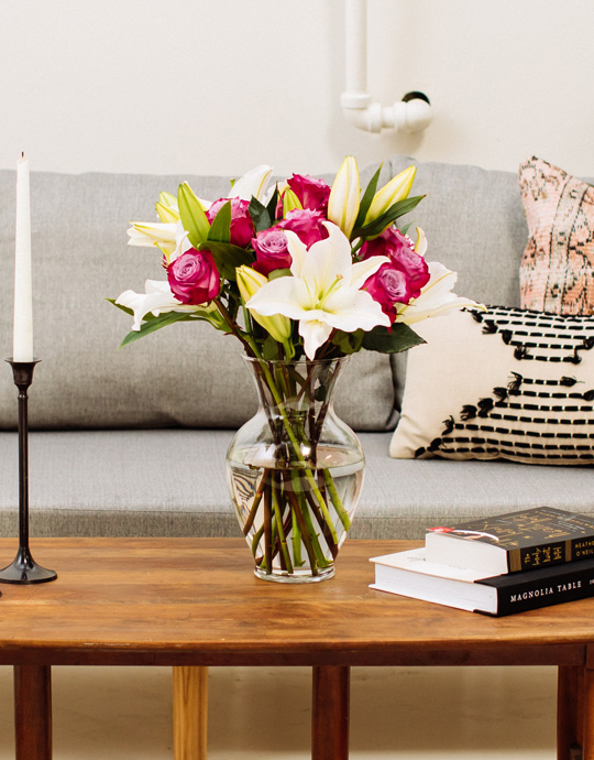 Lavender Roses and White Oriental Lilies