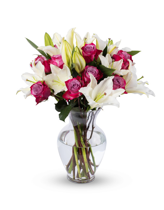 Lavender Roses and White Oriental Lilies